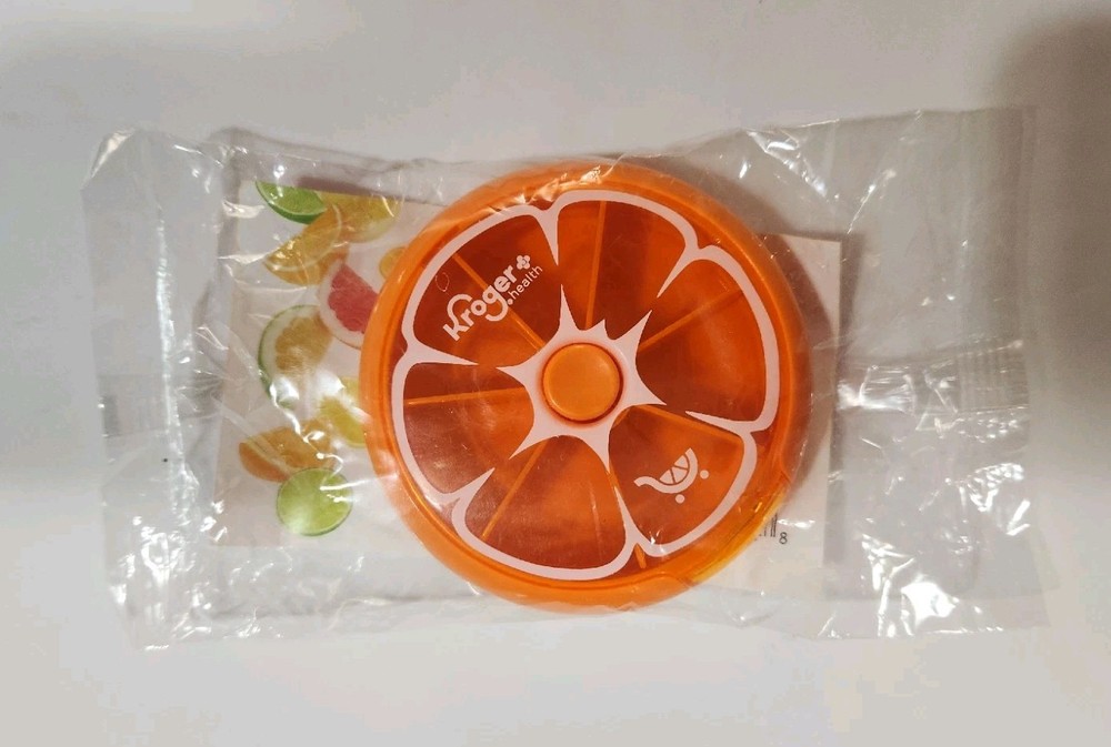 🍊NEW💊 KROGER 7-Day Weekly ORANGE FRUIT PILL BOX Organizer CASE Container