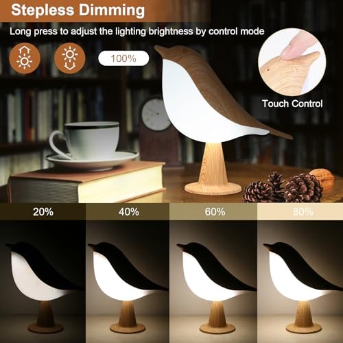 2 Pack Bird Table Lamp, Small Desk Lamp Cordless Maple+Red Bird Lamp 2Pack