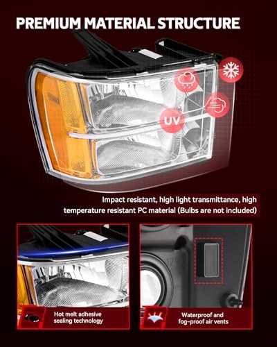 Sierra Headlight Housing from, Replacement Headlight Assembly for Chrome-Amber