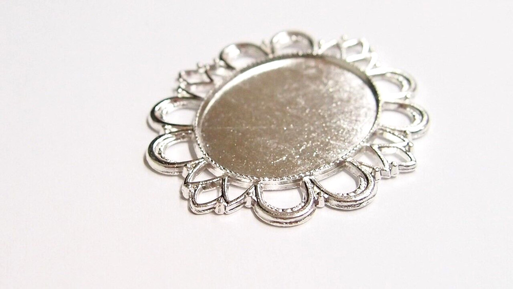 4 of 40x30mm Shiny Silver Vertical or Horizontal Big Loop Pendant Settings, Nice