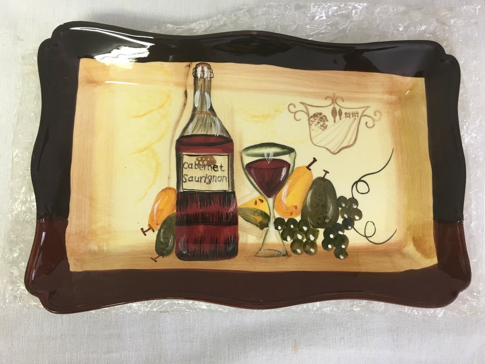 Ceramic Rectangule Platter with Wine and Pears by D'Lusso Designs