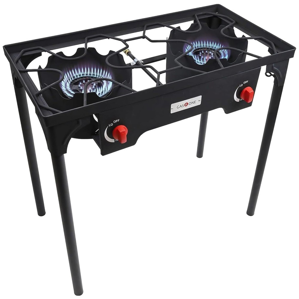 Versatile Outdoor Propane Double Burner Stove with Adjustable PSI Regulator