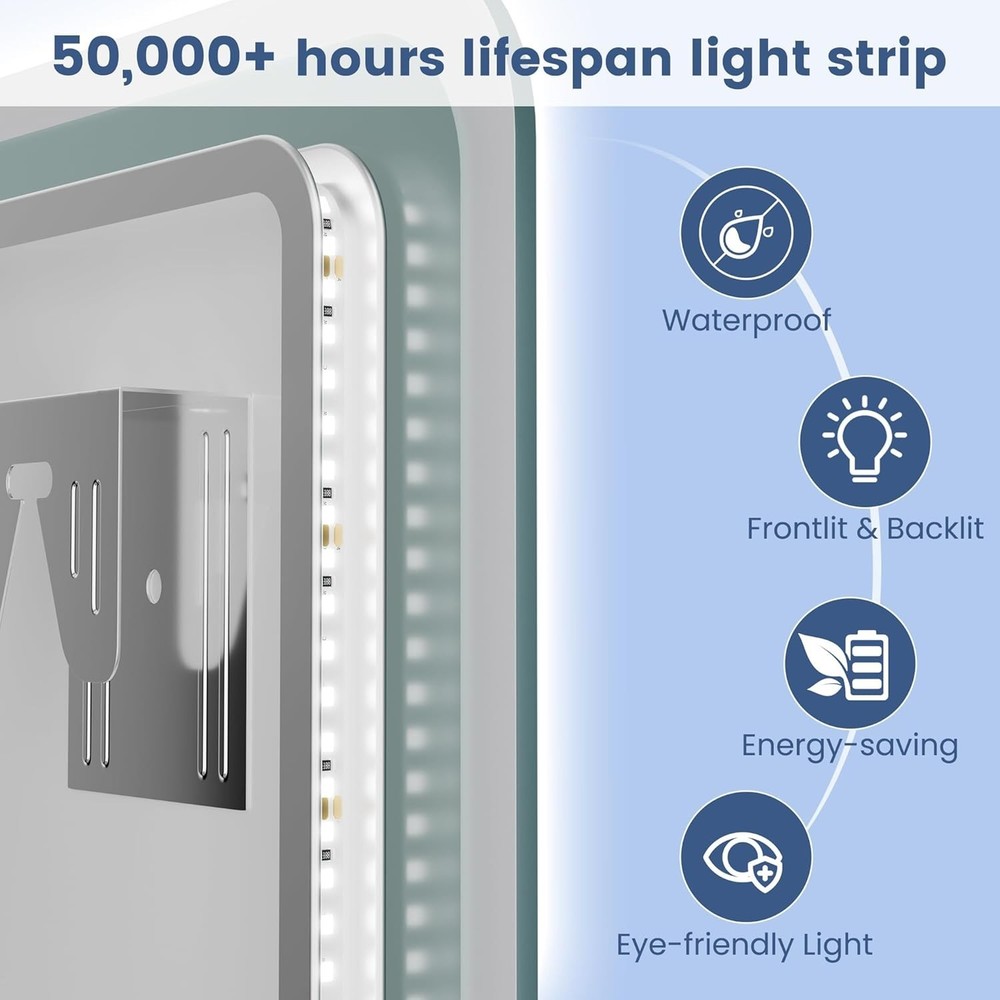 24"x32" LED Bathroom Mirror with Bluetooth Speaker, 3 Color Temperature, Step...
