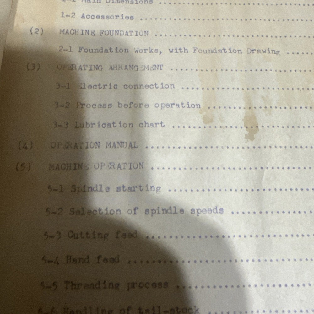 Instruction for Precision Engine Lathe Model Lv-40 Machine No.3581