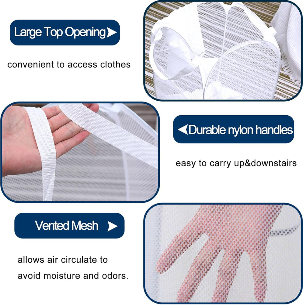 2 Pack Mesh Pop Up Laundry Baskets, Collapsible Laundry Hampers, Foldable Clothe