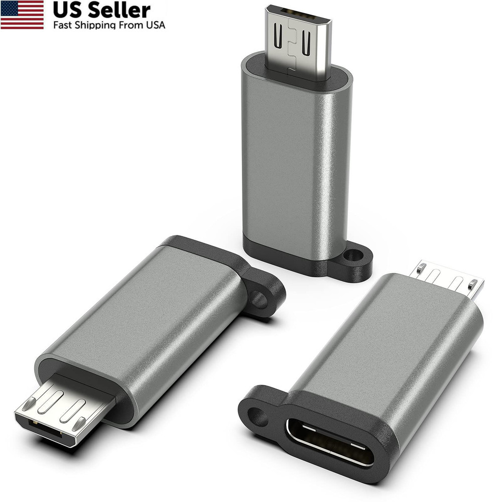 USB-C to Micro USB Adapter, 3-Pack Type C Female Male Grey