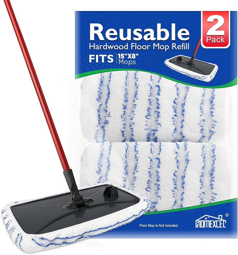 HOMEXCEL Reusable Microfiber Mop Pads Compatible with O-Cedar Hardwood  2 Pack