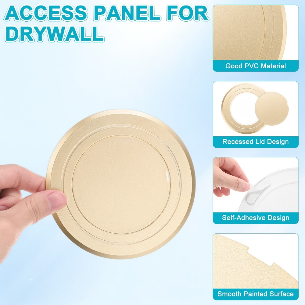 2-Pack Access Panel for Drywall, 3x3 Inch Round Plastic Removable [Gold Tone]