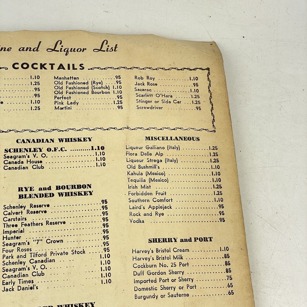 Jack Dempsey’s Restaurant Menu March 7 1971