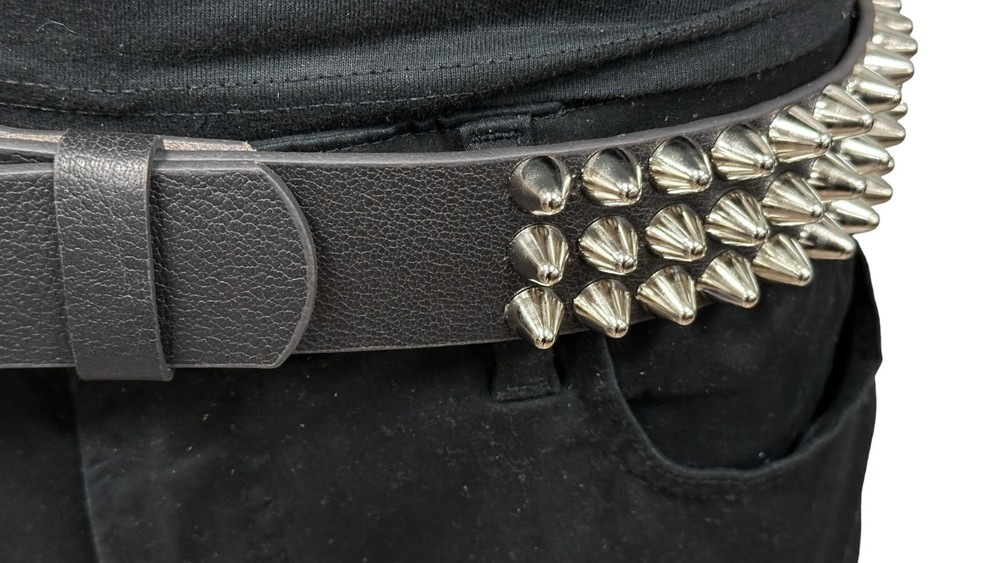 THREE Row SILVER UK77 CONE Stud Belt Leather Handmade Studded Belt Punk Goth
