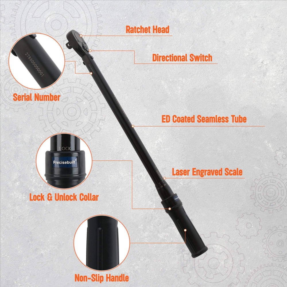 Precisebuilt 3/8" Drive 20-100 ft-lb Click Tech Torque Wrench
