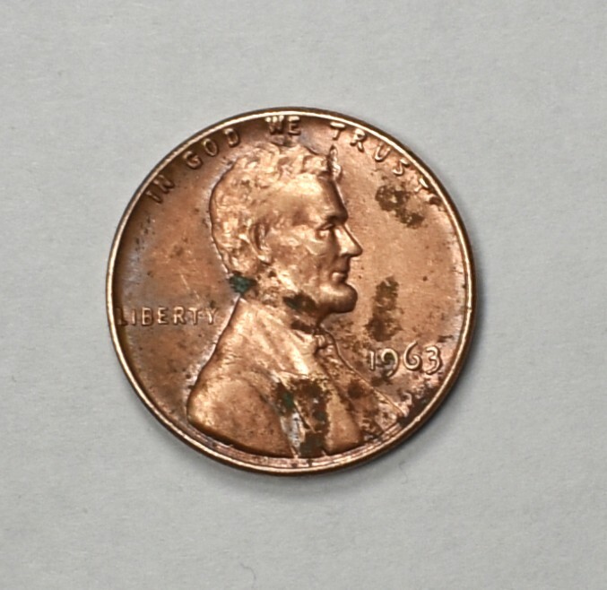 1963 Penny Error Die Break One Cent US Minted Coin Multi Error Doubling Pillars