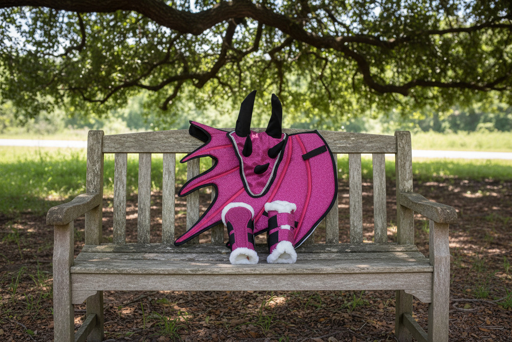 Dragon Saddle Pad Set with Ear Bonnet and Blushing Boots