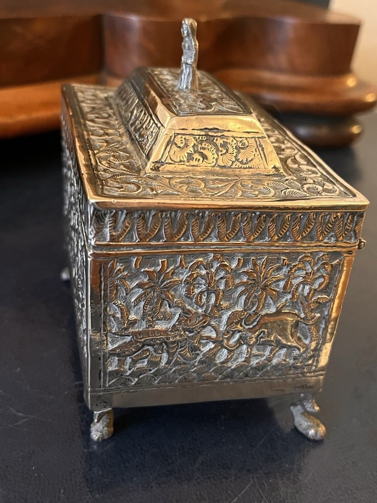 Antique Anglo Indian Unmarked Silver Tea Caddy