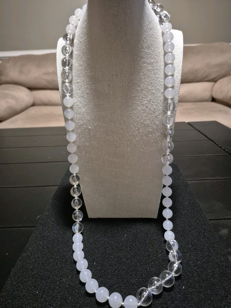 Clear And White Lucite Necklace. 34"