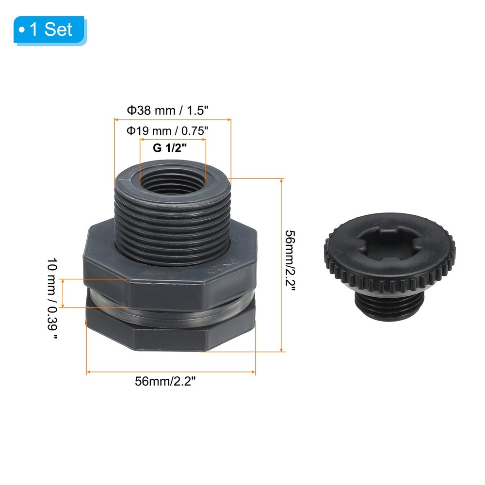 Bulkhead Fitting with Plug G 1/2 Double Threaded Bulkhead Water Tank Connector