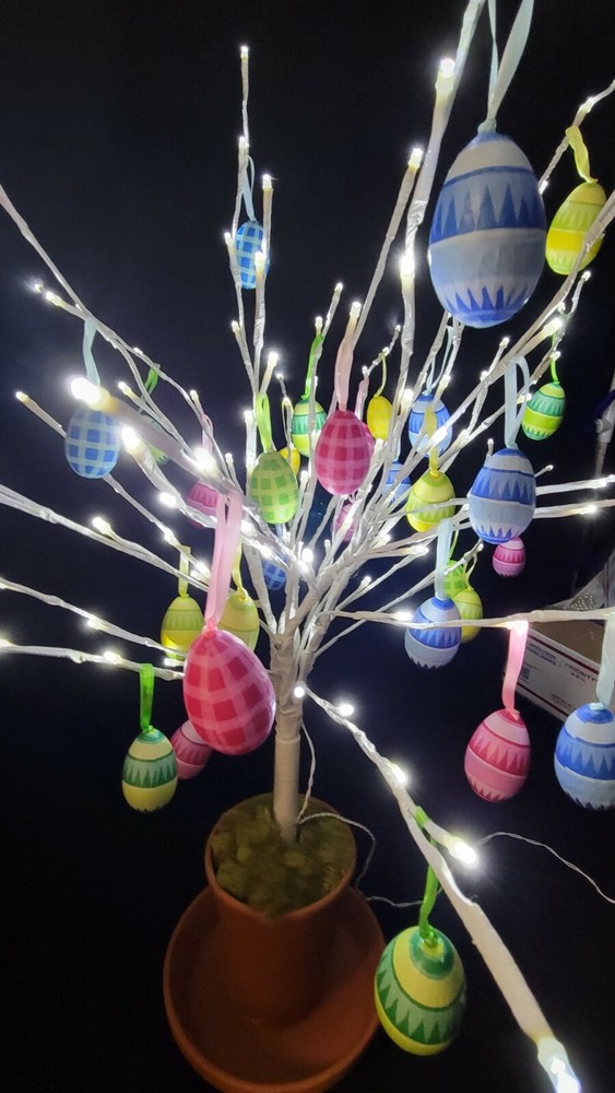 Electric Lighted 36 Inch Tall Easter Spring Tree 36 Hanging Colorful Eggs
