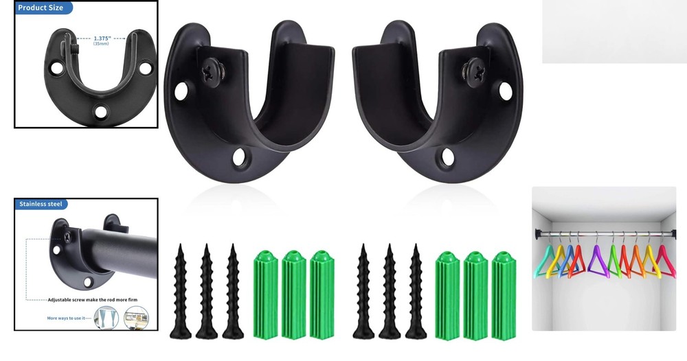 Versatile Stainless Steel Rod Bracket Set - Includes Screws for Easy Setup
