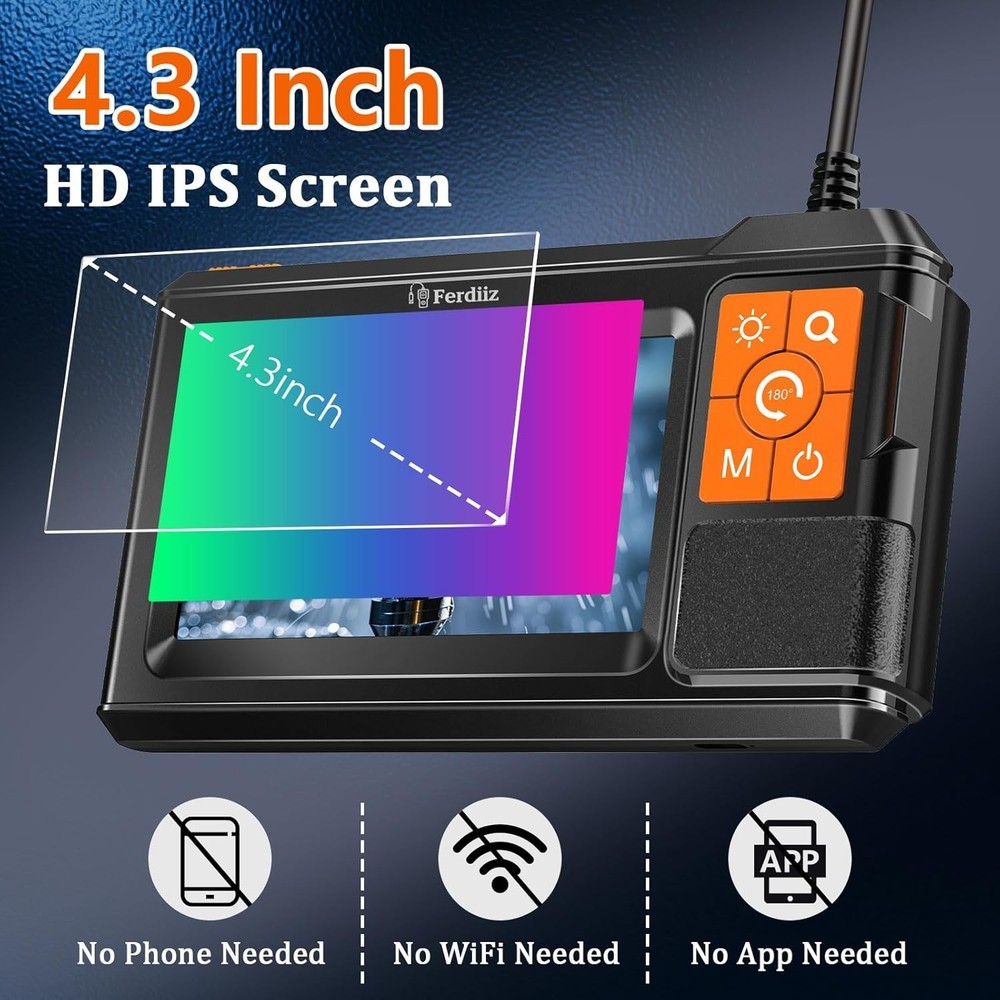 Dual-Lens Endoscope with Light, Endoscope Camera with Light with 4.3" IPS Scr...