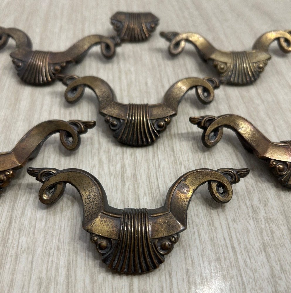 ART DECO Brass Drawer Pulls Set 7 AB London England