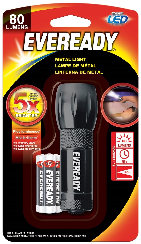 Eveready Compact LED Metal Flashlight Water Resistant, Includes 3 Super Heavy