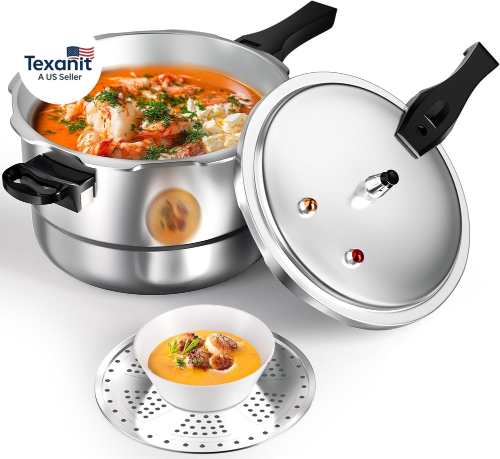 8Qt Aluminum Pressure Cooker W/Release Valve & Multiple Protective Devices,Press