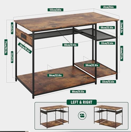 Reptile Tank Stand with Power Outlets，48" X 24" Double Layer Rustic Brown