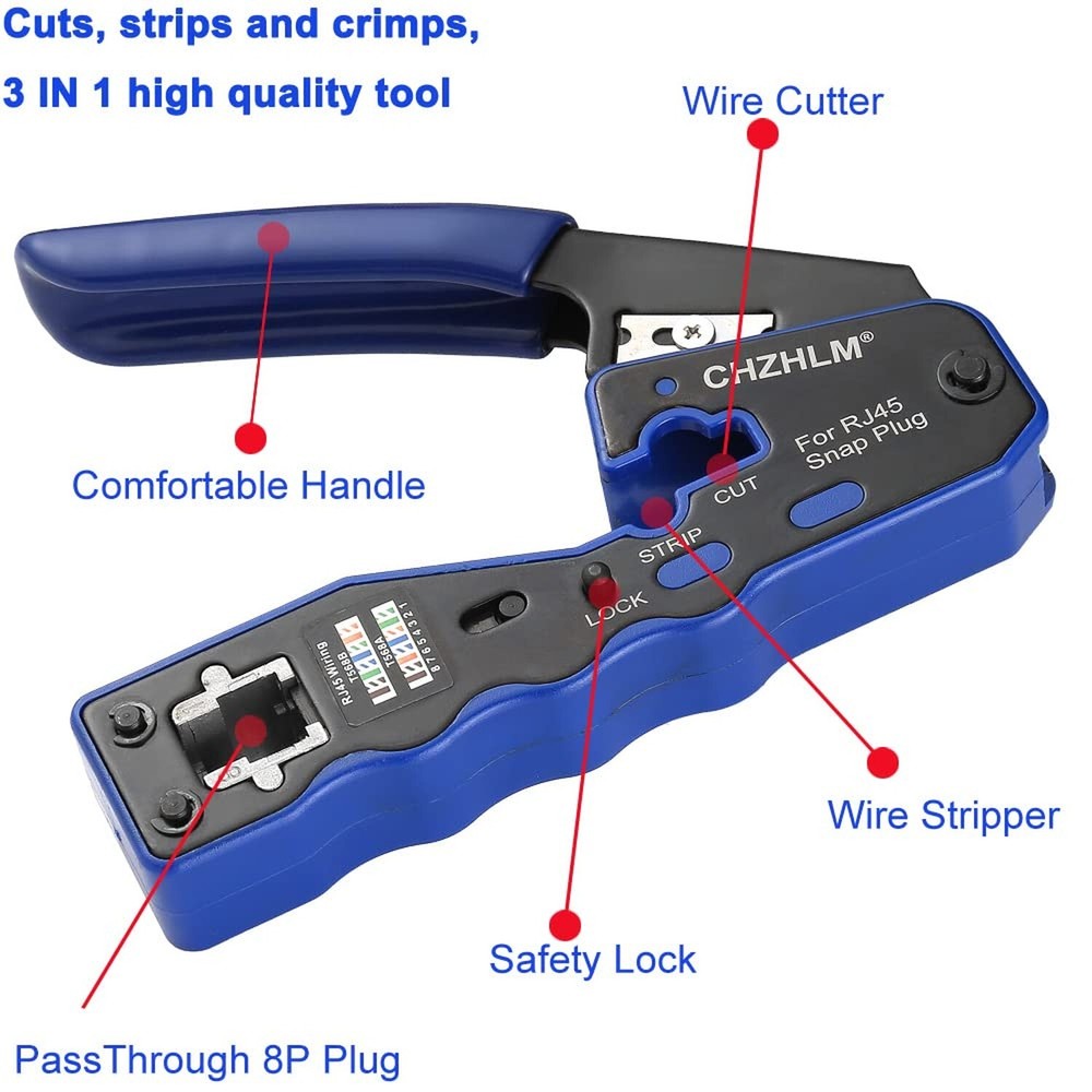 Pass Through Crimper RJ45 Crimp Tool Kit RJ45 Crimping tool Stripper Cutter C...