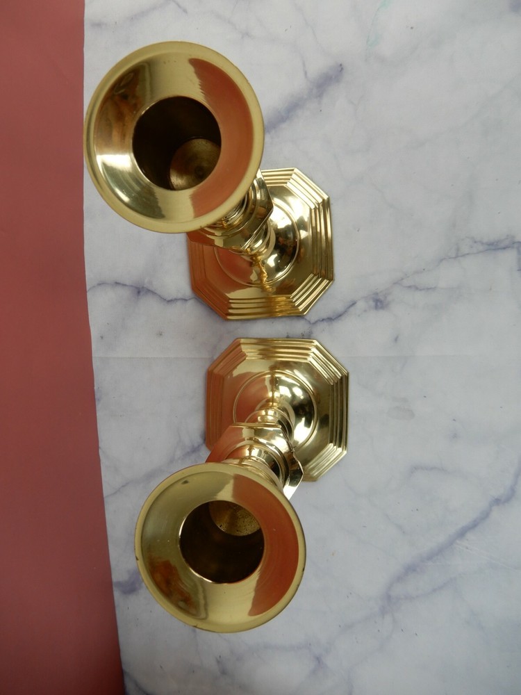 Two Taper Brass Decorative Candle Holders 9"
