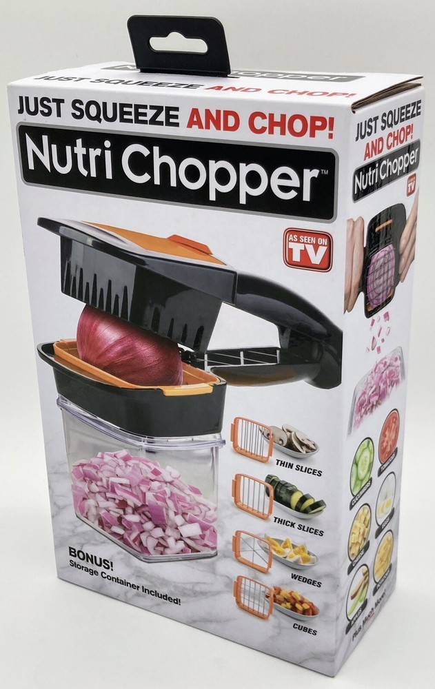 Nutri Chopper + Bonus Storage Container 4-way: Thin/Thick Slices, Wedges, Cubes
