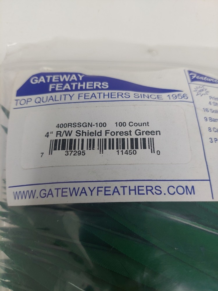 100 Pack Gateway Feathers 4" Right Wing: Shield Forest Green 400RSSGN-100