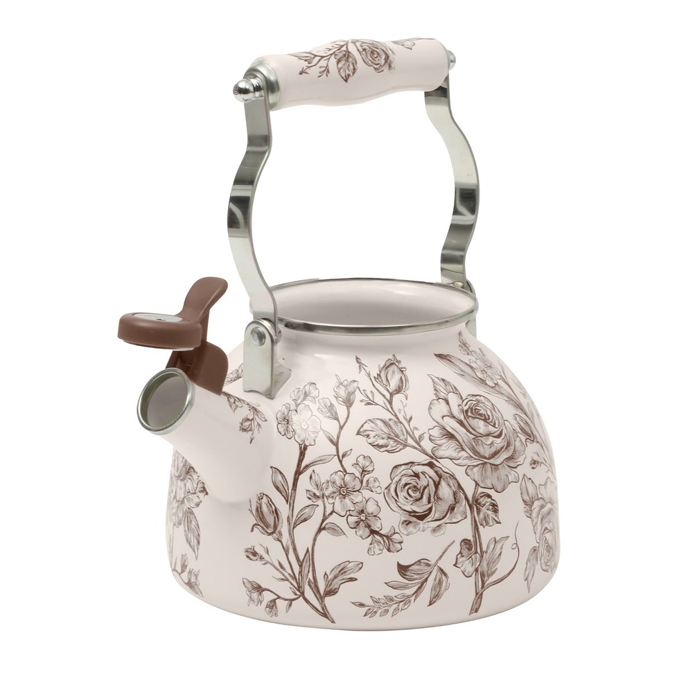 2.0-Quart Enamel on Steel Agatha Tea Kettle Brown