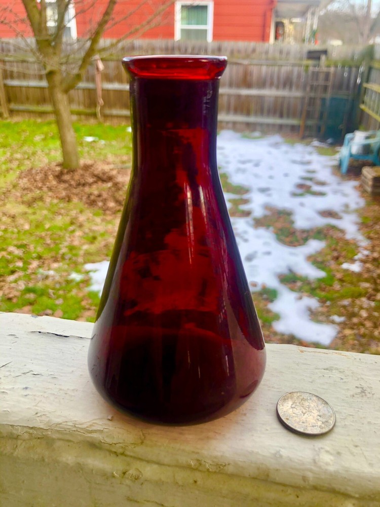 2 Vintage Ruby Red Glass Beakers