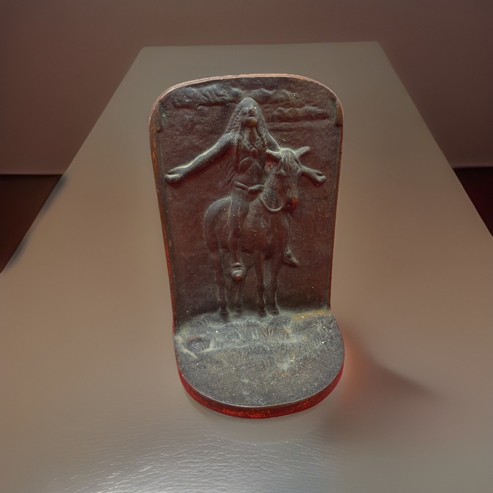 Antique Bronze Native American Bookend 5.5 x 3.5 solid heavy