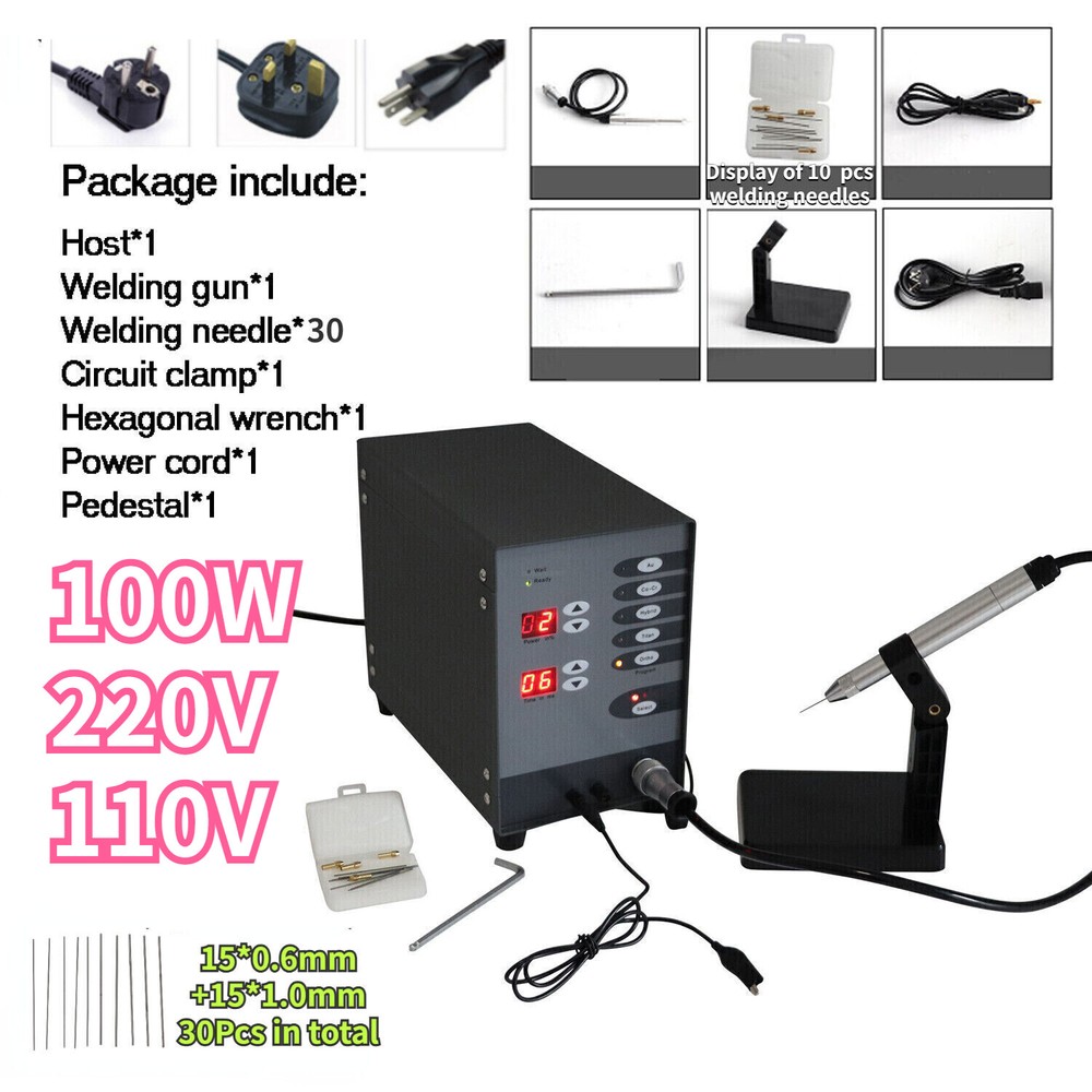 220/110V 100W Automatic Pulse Argon Welding Machine Spot Welder +30pcs Needle