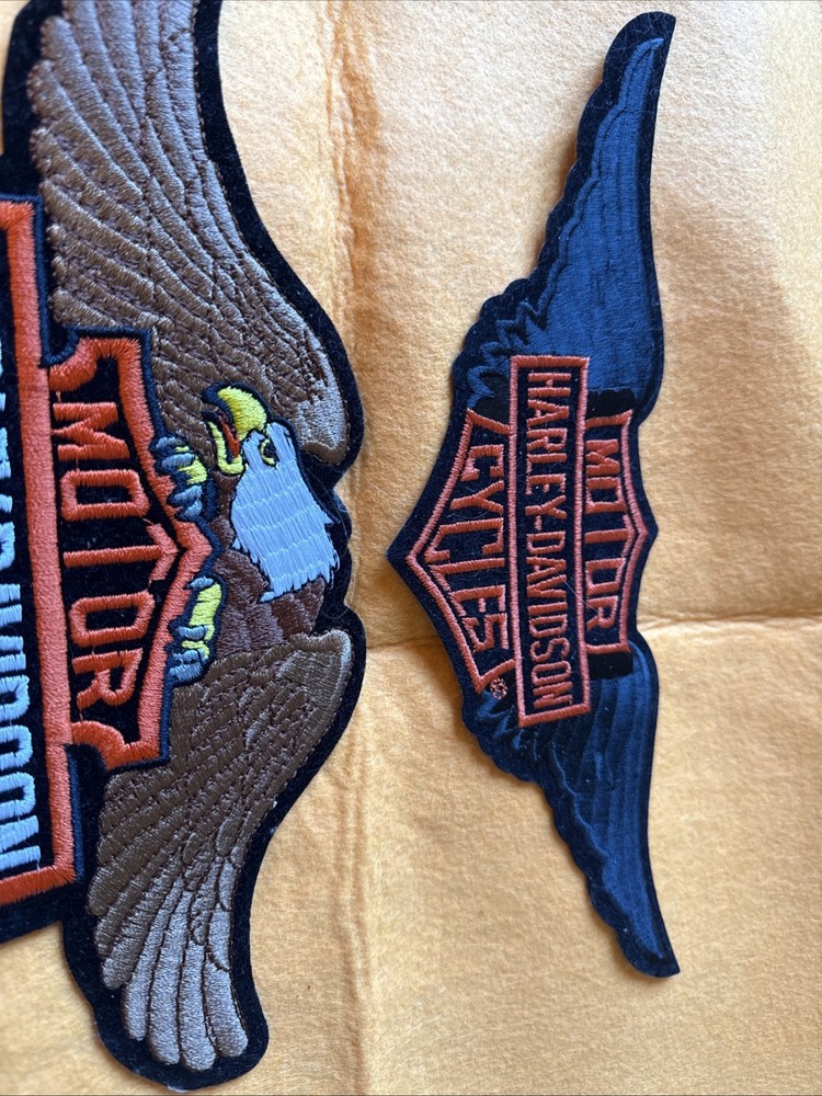 2 Authentic Vtg New Harley-Davidson Patch Wings / eagle Head Down #B