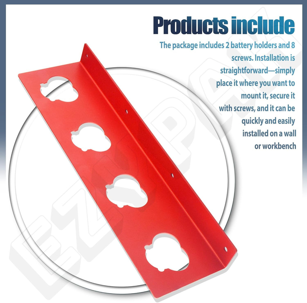 12V Battery Holder Wall Mount - 2 Pack with Storage Accessories