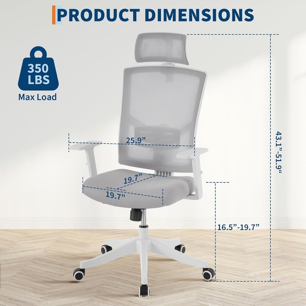 Mesh Office Chair with Adjustable Headrest Support High Back Computer Desk Chair