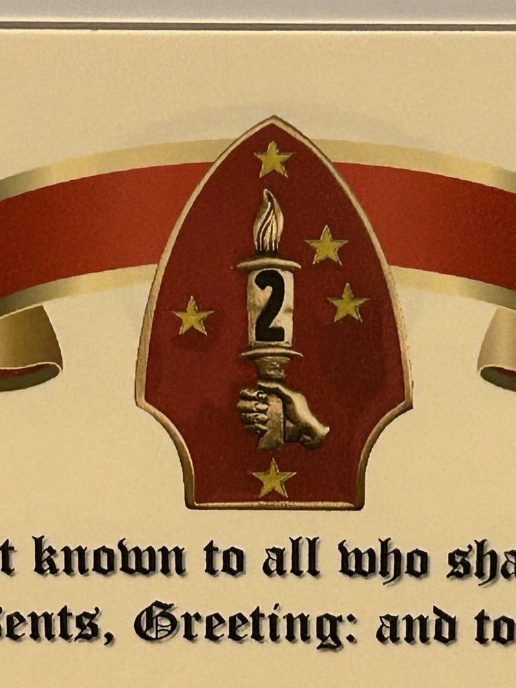 U.S.M.C. / 2ND MARINE DIVISION ~ DIVISION COMMENDATION REPLACEMENT CERTIFICATE