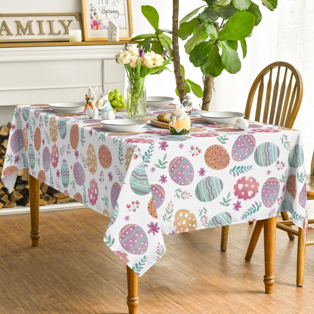Easter Tablecloth 60×84 Inch Rectangular, Watercolor Easter Eggs Washable Tab...
