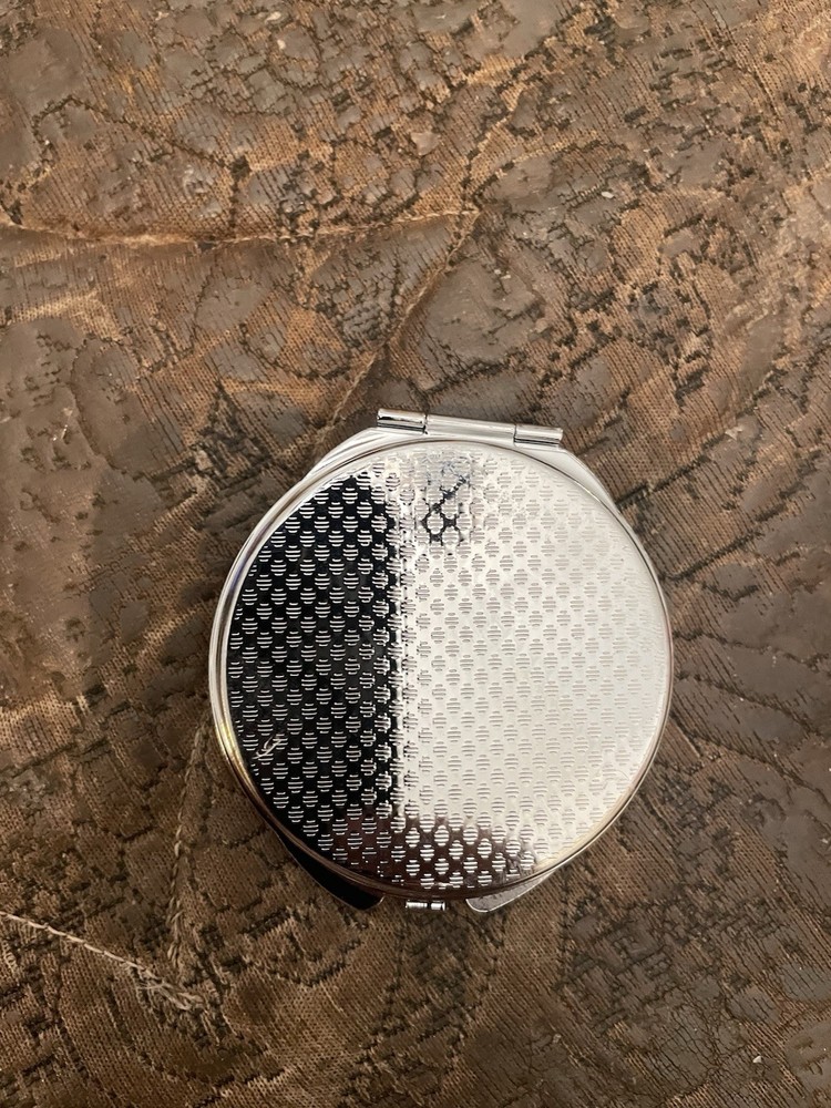 Retro Mod Black Barbie Small Round Silver Mirror Compact