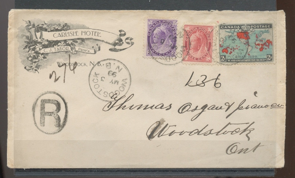 🍁Nice 1899 Map stamp combo numeral/ Maple Leaf issue advertising cover Canada