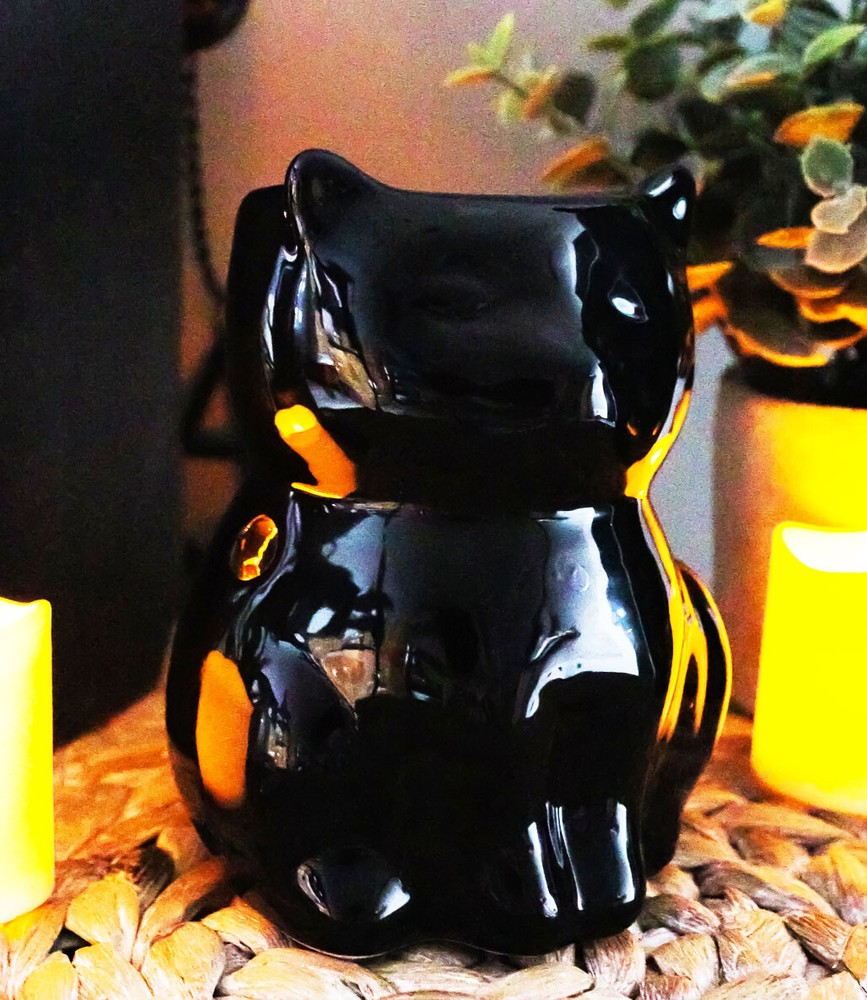 Ebros Black Cat Ceramic Oil Burner Diffuser Home Decor