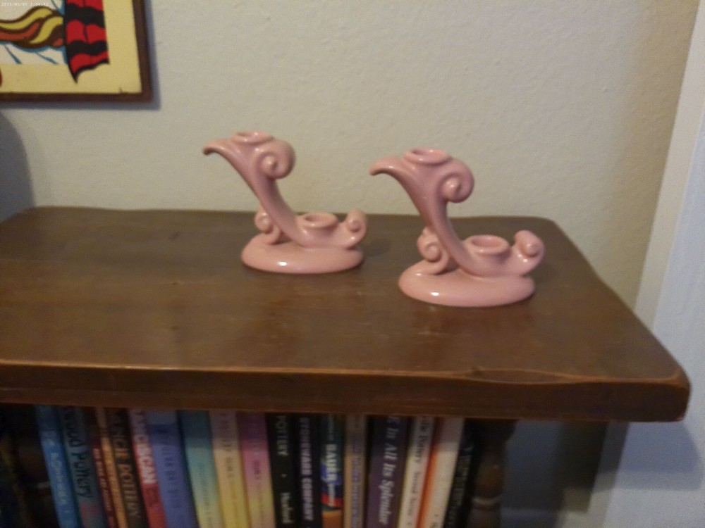 Vintage Abingdon Pink Cornucopia Candle Holders Pair