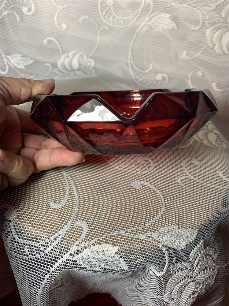 Vintage Cigar Ashtray MCM Ruby Red Glassware.