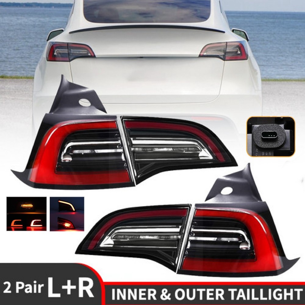 4X LED Tail Light Set Inner & Outer LH RH For 2017-23 Tesla Model 3/Y Rear Lamp