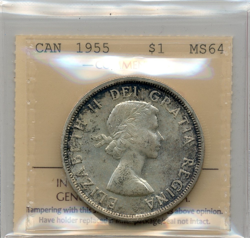 1955 Canada Silver Dollar - Choice Uncirculated, ICCS MS64
