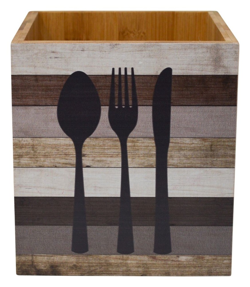 Boston Warehouse Bamboo Square Utensil Holder, Utensils