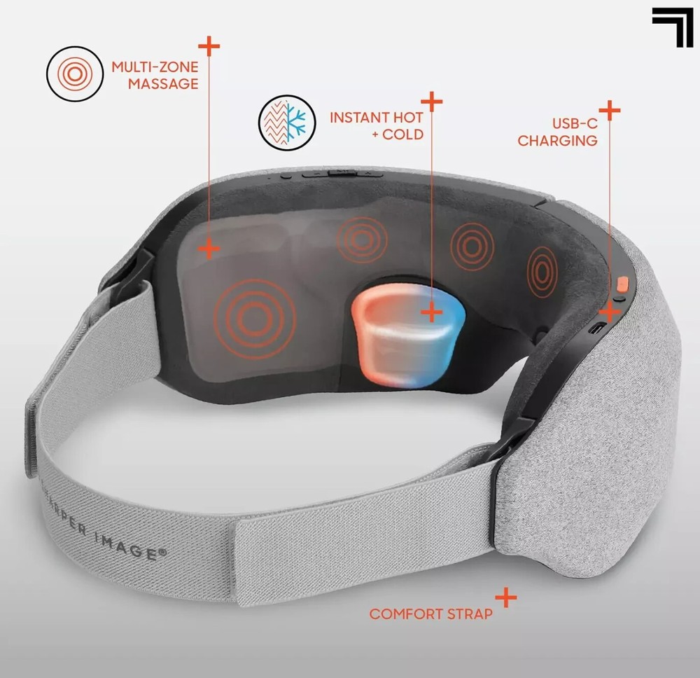 Sharper Image RealTouch Eye Mask Massager Hot & Cold + Bluetooth-Grey.