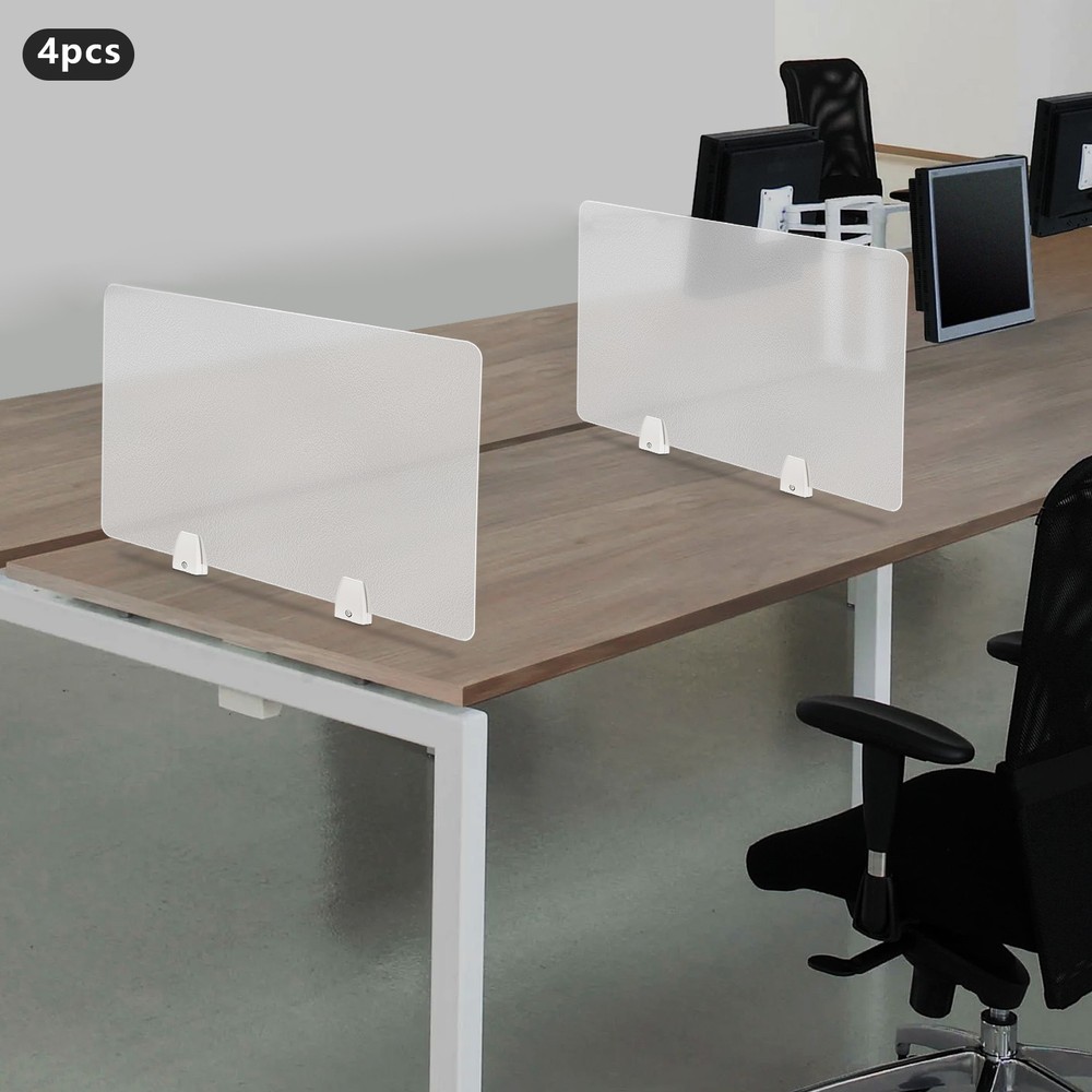 4 PCS Desk Divider Privacy Screen Panel with Clamps Acrylic Office Partition